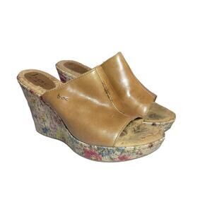 BOC Born Concept leather cork wedge floral heel sandals sz 9